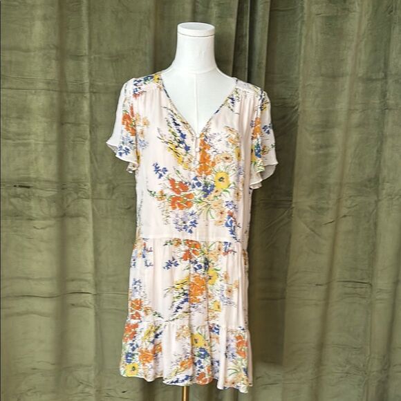 Parker silk/viscose Floral Print Dress with Ruffle Sleeves, S - Picture 1 of 10